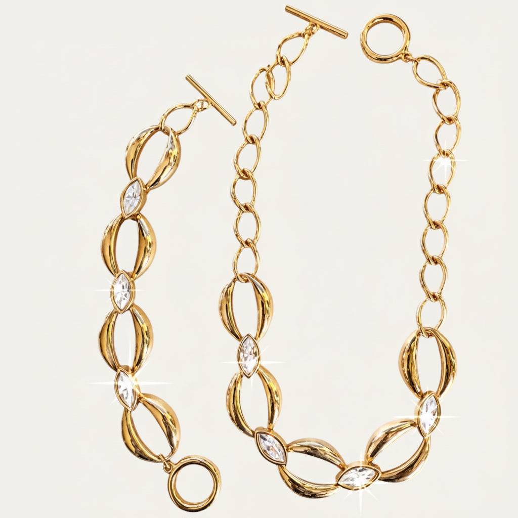Vintage 1980s S.A.L. Swarovski Marquise Crystal Necklace & Bracelet Demi-Parure
