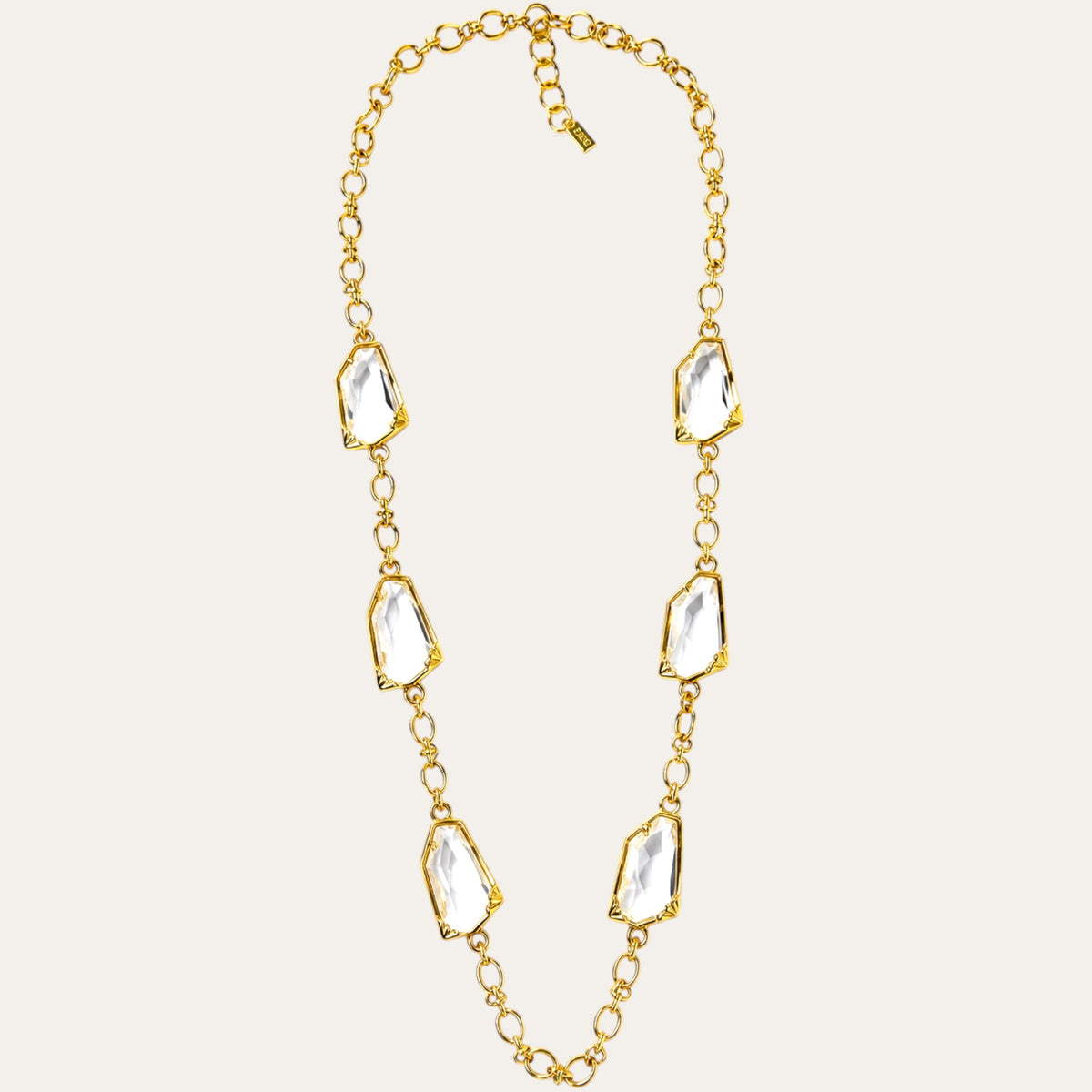 Vintage Kenneth Lane Faceted Crystal Gold-Tone Long Station Necklace