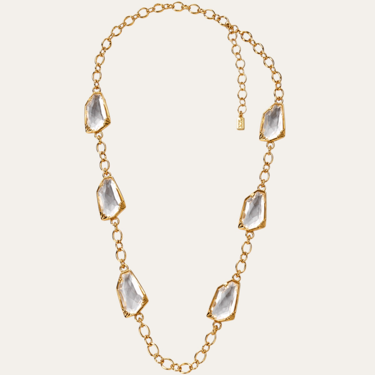 Vintage Kenneth Lane Faceted Crystal Gold-Tone Long Station Necklace