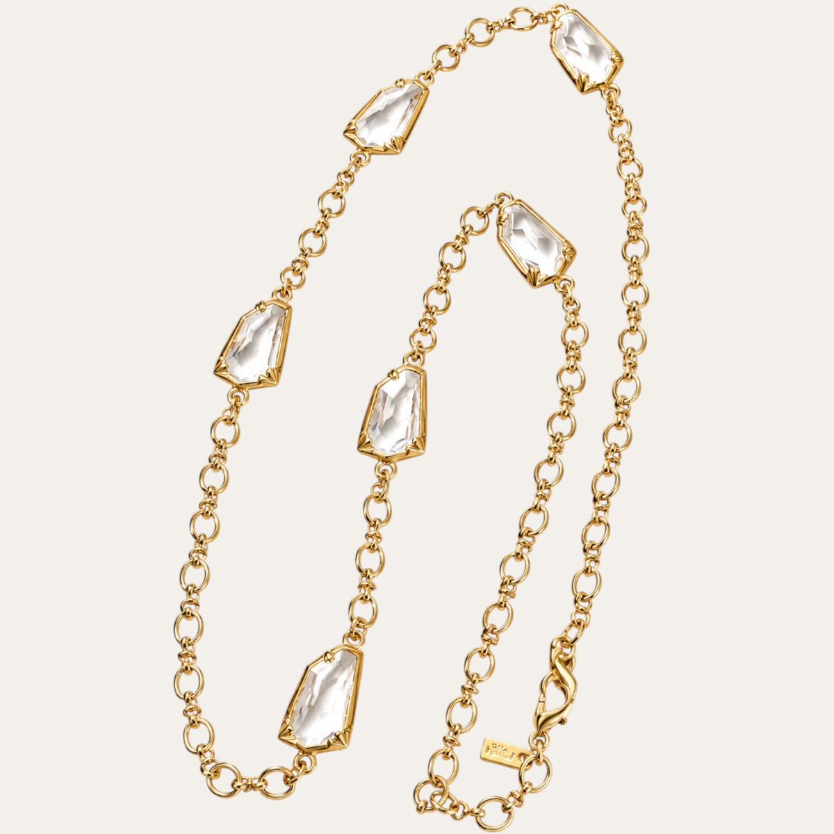 Vintage Kenneth Lane Faceted Crystal Gold-Tone Long Station Necklace