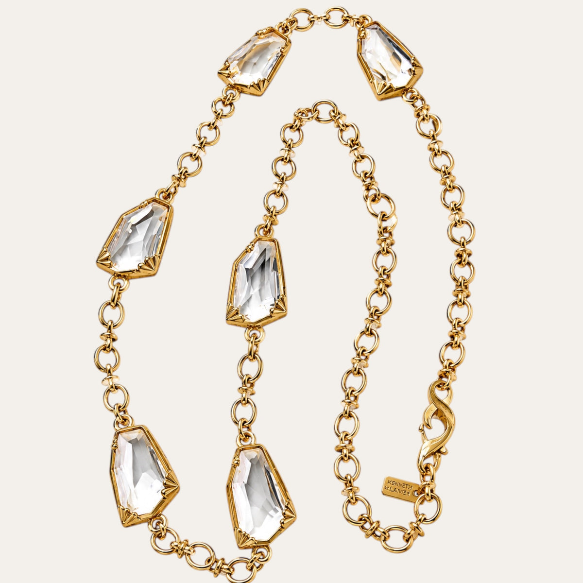 Vintage Kenneth Lane Faceted Crystal Gold-Tone Long Station Necklace