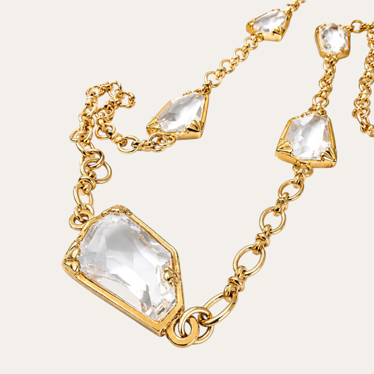 Vintage Kenneth Lane Faceted Crystal Gold-Tone Long Station Necklace