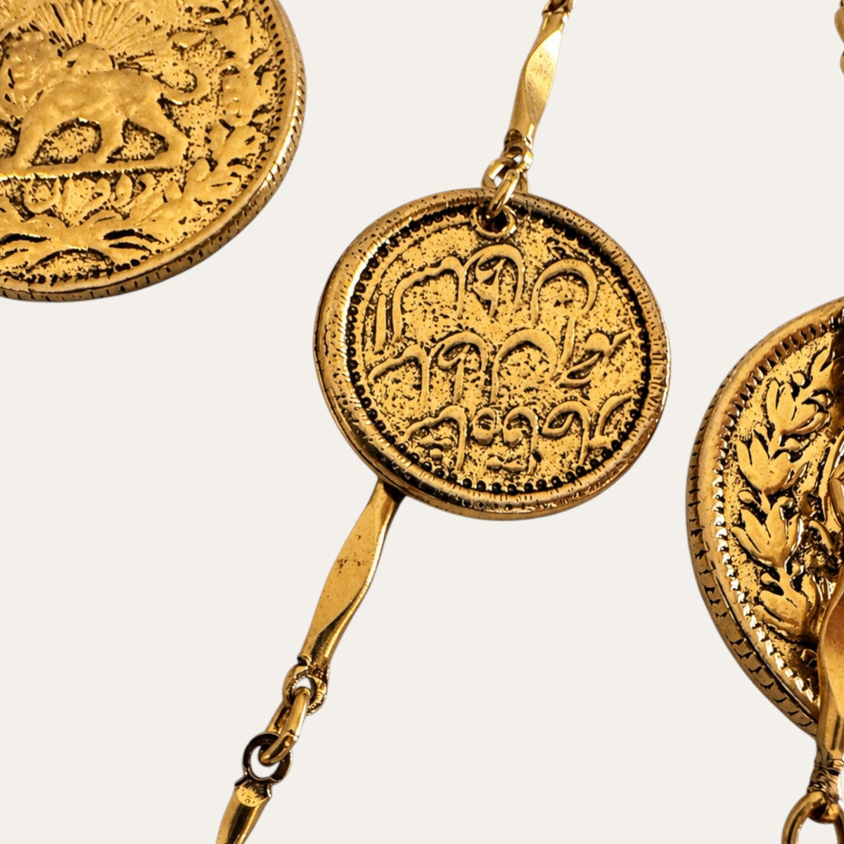 Authentic Vintage Goldette N.Y. Three-Strand Gold Coin Medallion Statement Necklace | c. Late 1950s–Early 1960s