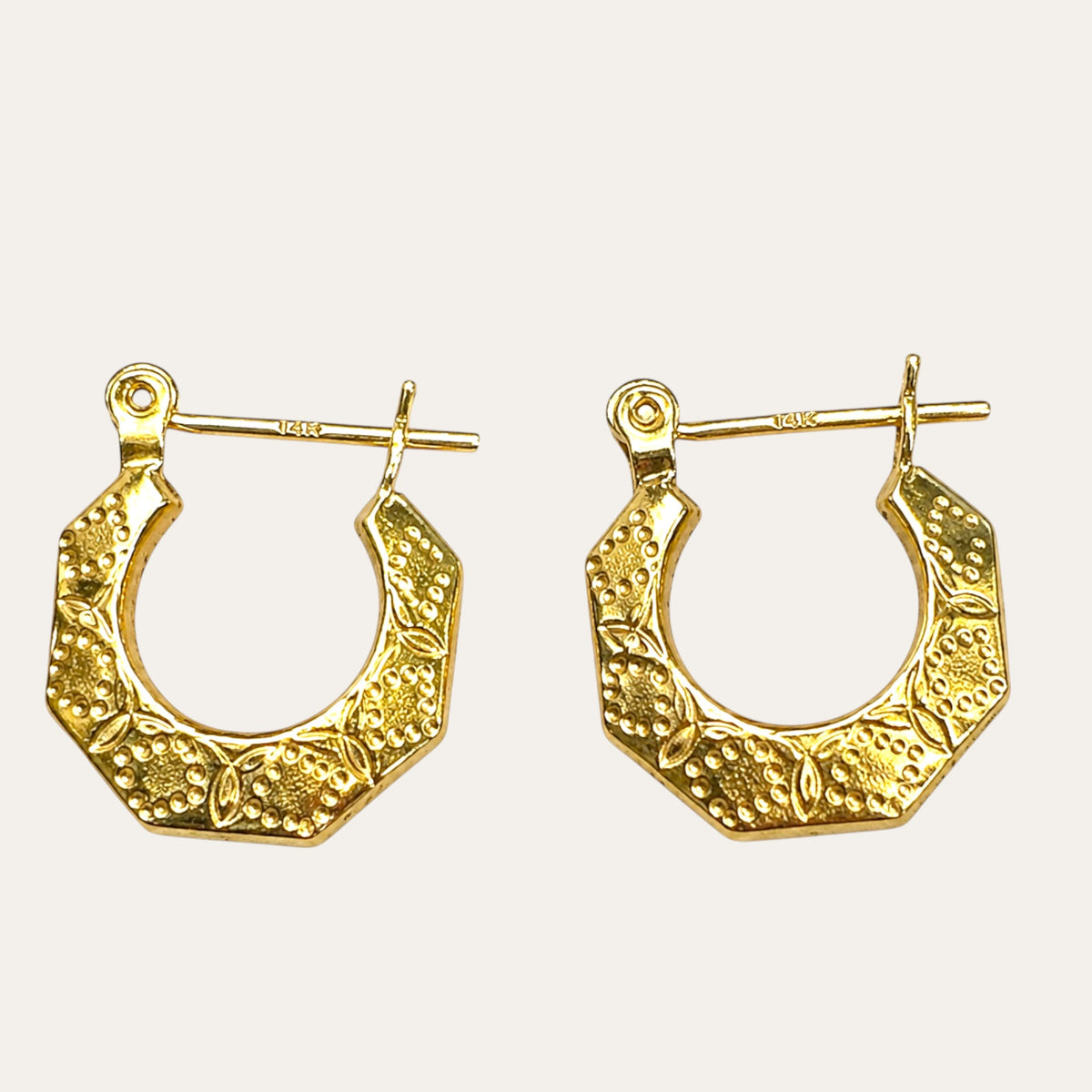 Vintage 14K Yellow Gold Diamond-Cut Huggie Hoop Earrings