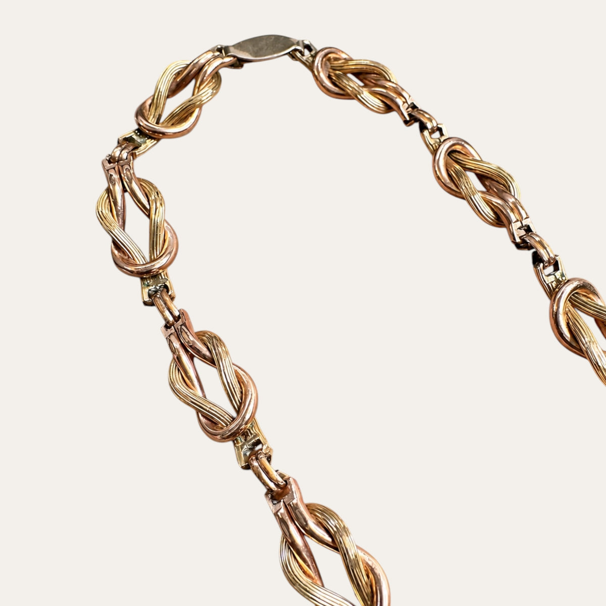 Vintage 1940s 1/20 12K Gold Filled Two-Tone Rose & Yellow Gold Sailor Knot Necklace