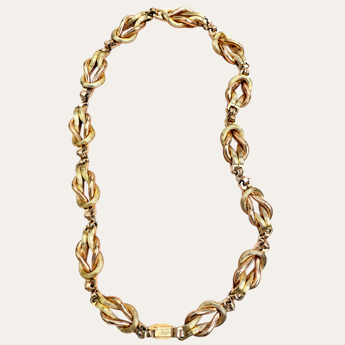 Vintage 1940s 1/20 12K Gold Filled Two-Tone Rose & Yellow Gold Sailor Knot Necklace