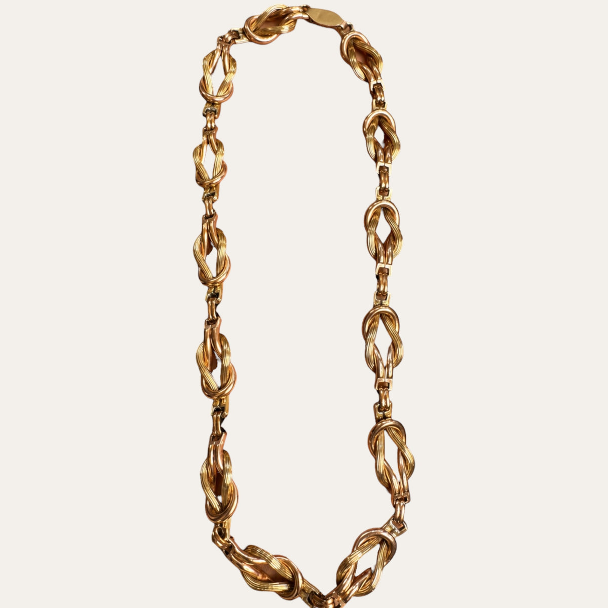 Vintage 1940s 1/20 12K Gold Filled Two-Tone Rose & Yellow Gold Sailor Knot Necklace