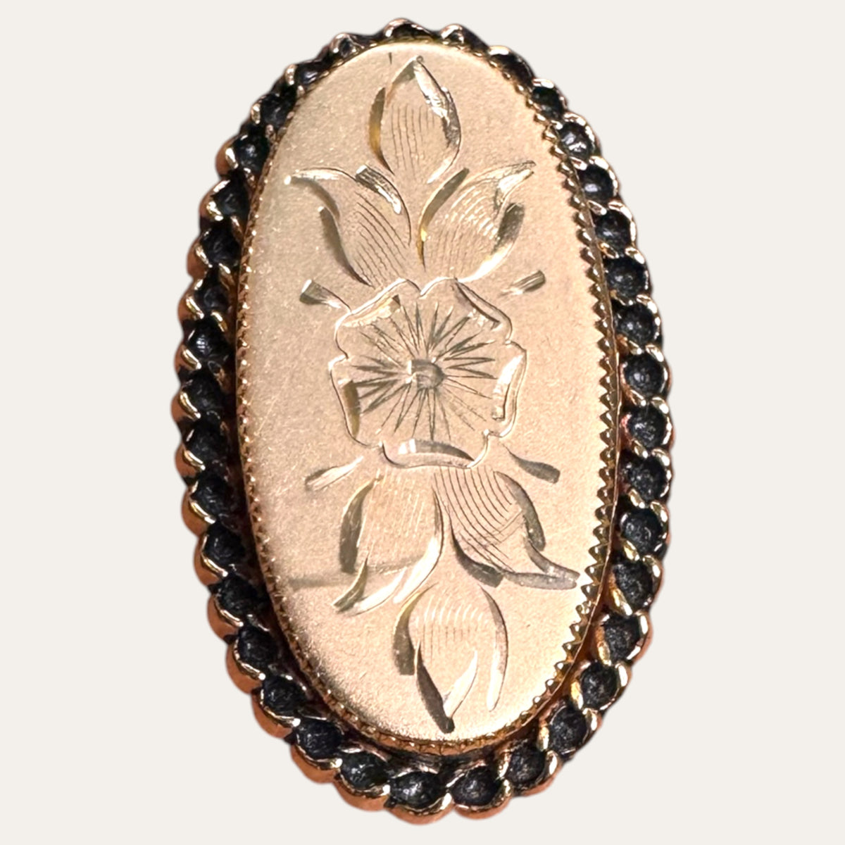 Vintage 1/20 12K Gold Filled Rose Gold Floral Engraved Oval Brooch – Mid-Century