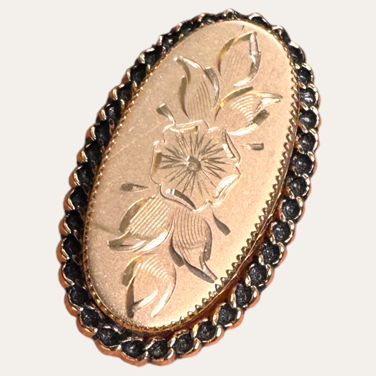 Vintage 1/20 12K Gold Filled Rose Gold Floral Engraved Oval Brooch – Mid-Century