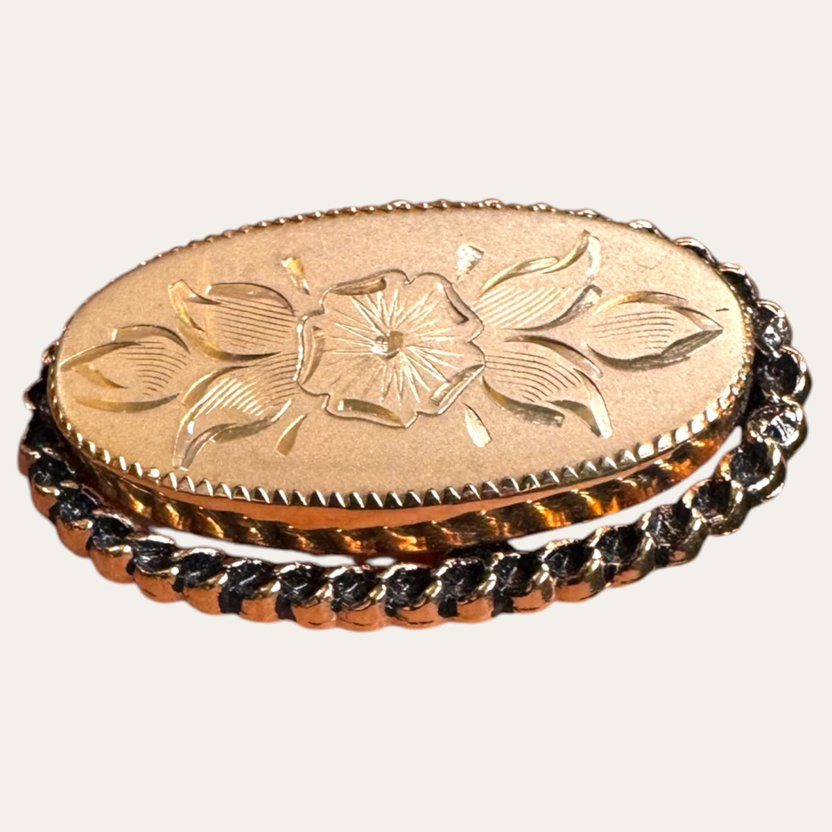 Vintage 1/20 12K Gold Filled Rose Gold Floral Engraved Oval Brooch – Mid-Century