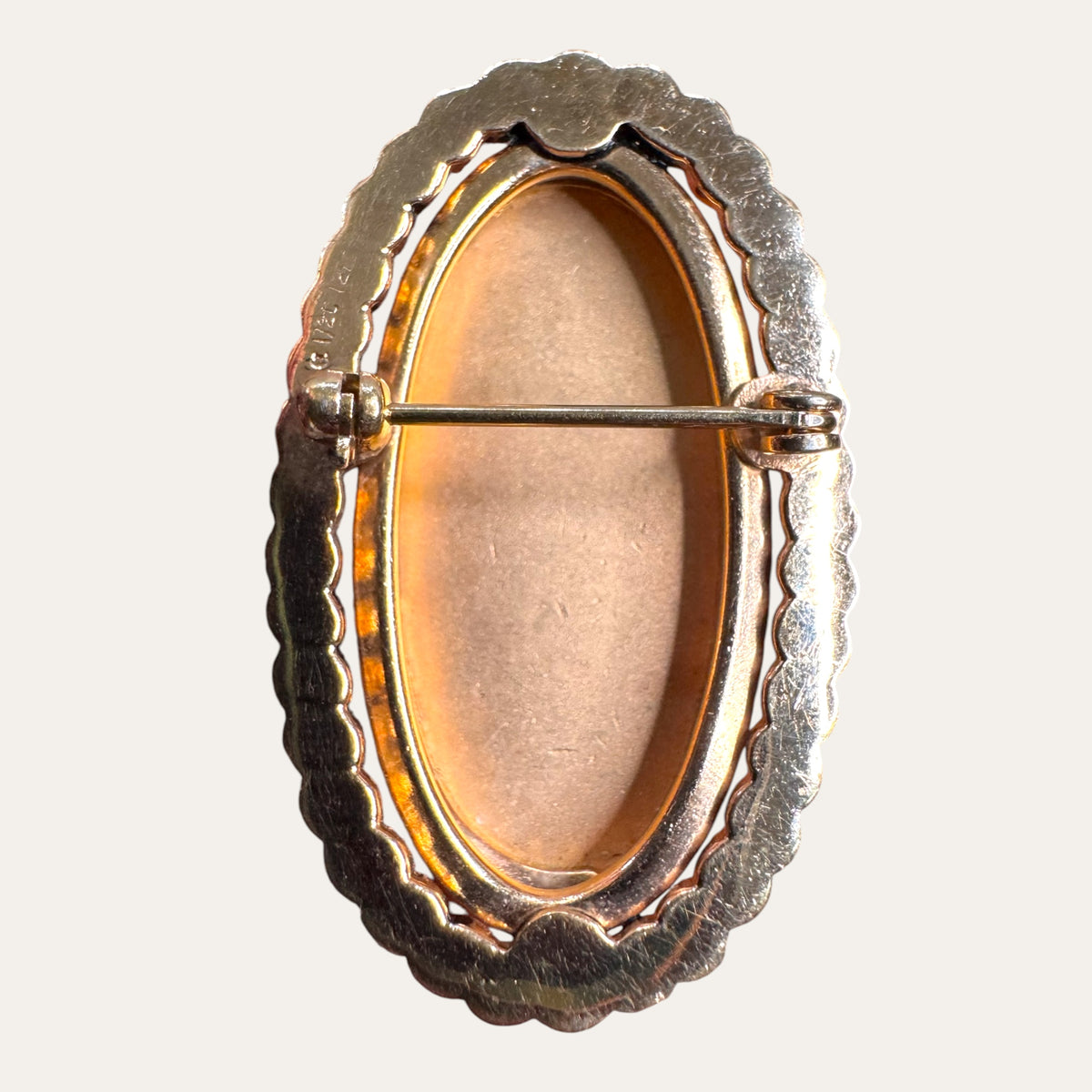 Vintage 1/20 12K Gold Filled Rose Gold Floral Engraved Oval Brooch – Mid-Century