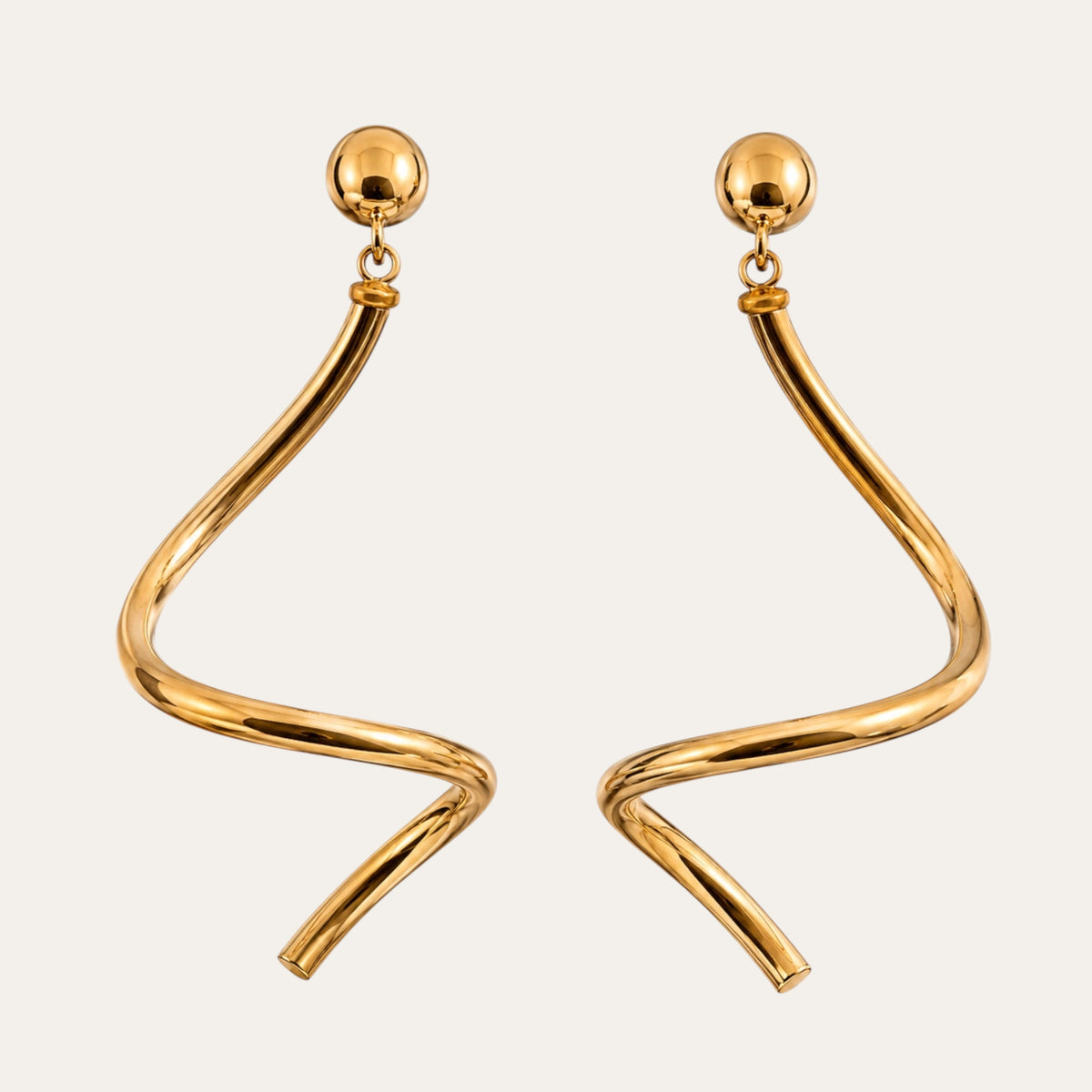 Vintage 14K Yellow Real Gold Sculptural Twirl Drop Earrings