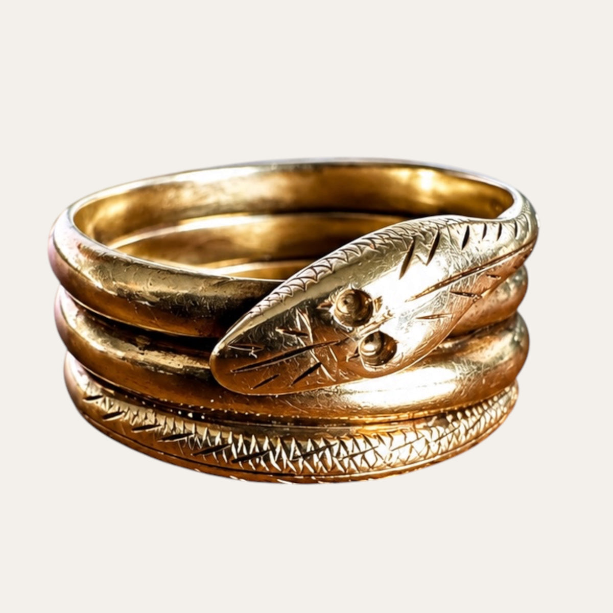 Antique Early 20th Century Tested 14K Rose Gold Serpent Coil Ring – Hand-Engraved Snake – 7.83g – Size 8
