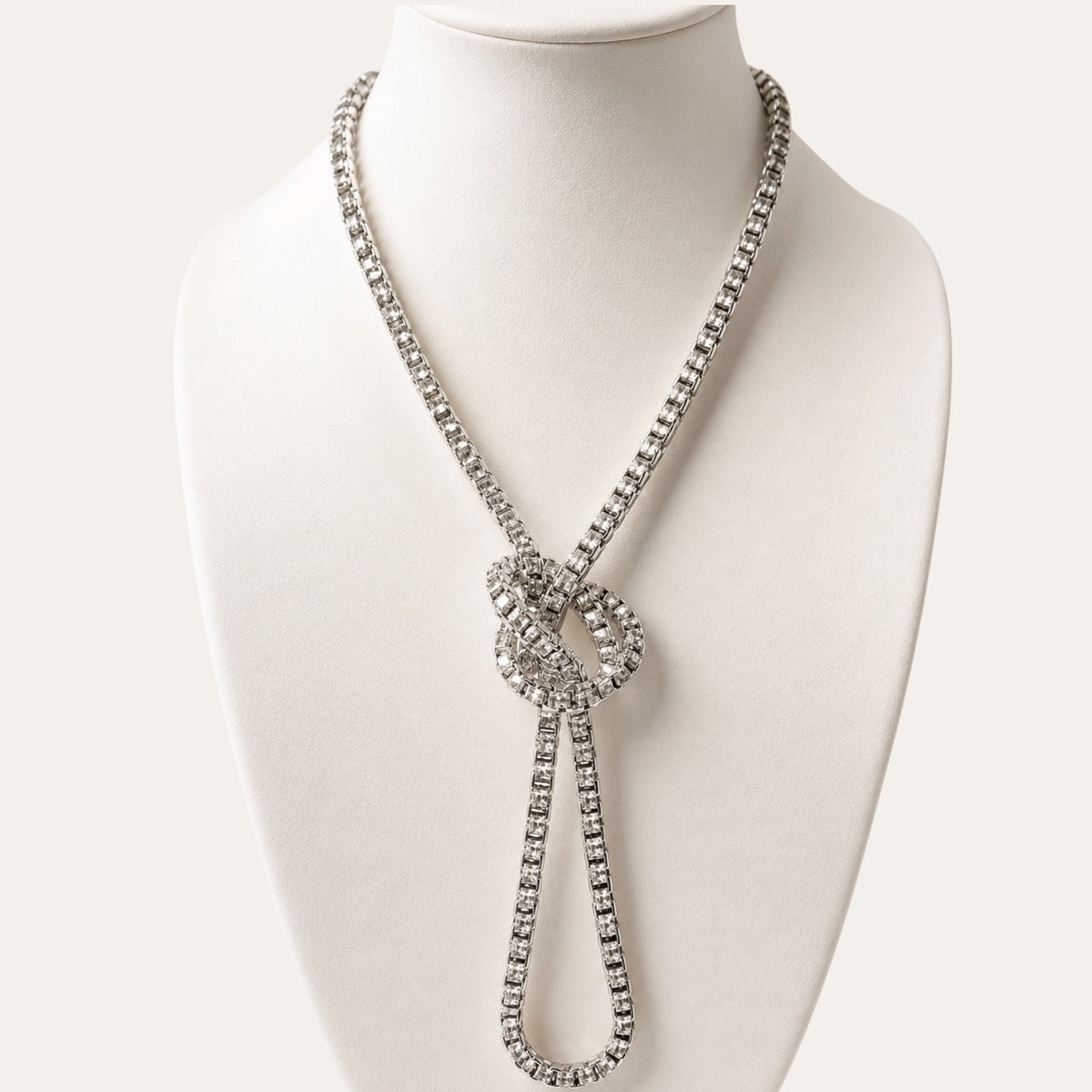 Vintage Miriam Haskell Silver-Tone Box Chain Lariat Necklace – Signed – Patent 3427691