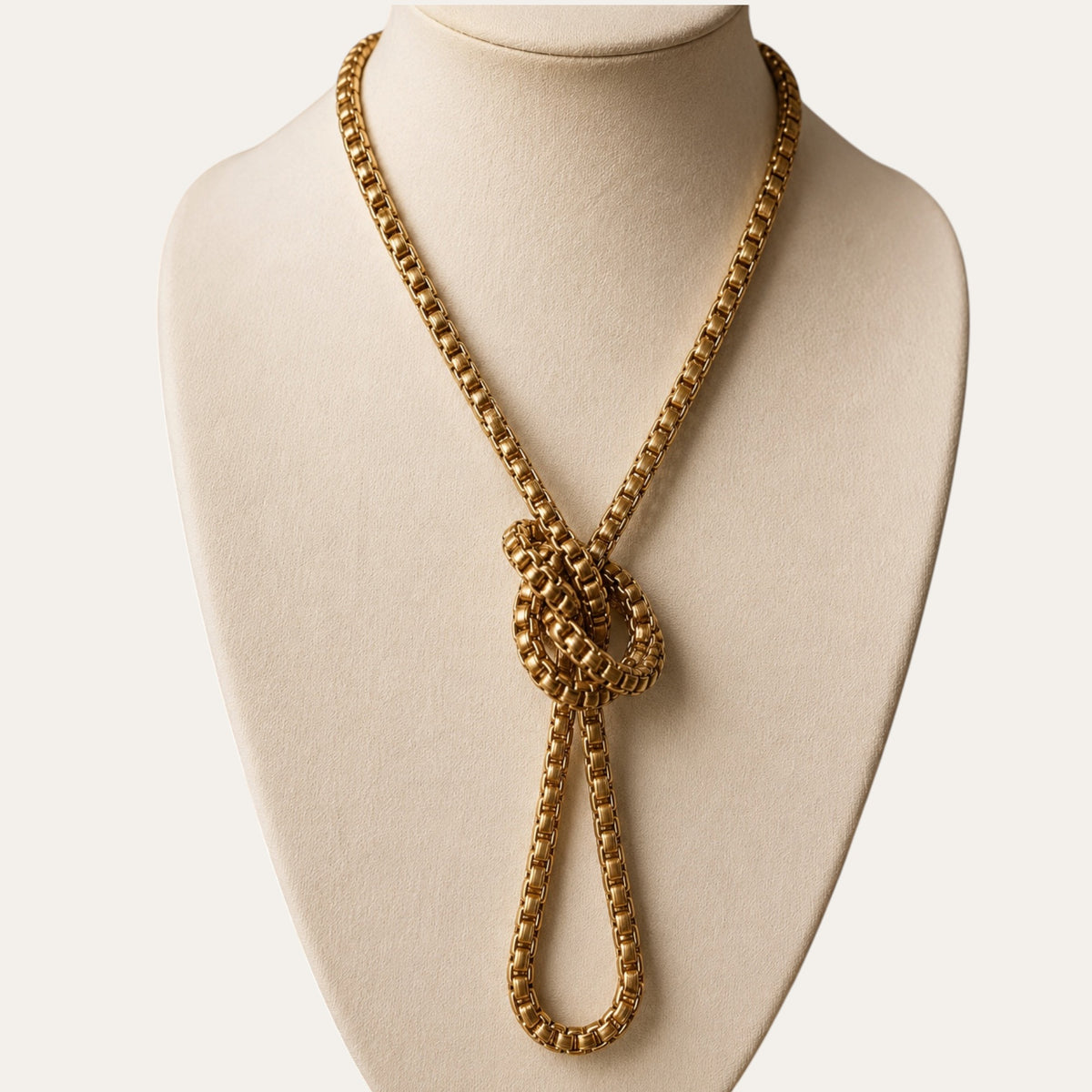 Vintage Miriam Haskell Gold-Tone Box Chain Lariat Necklace – 35” – Signed