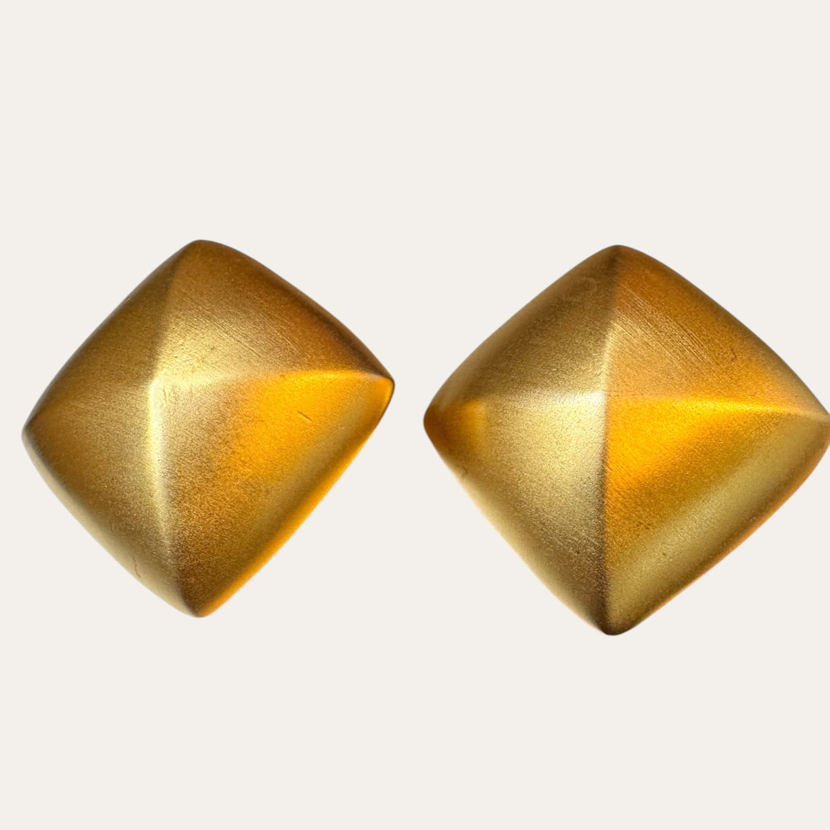 Vintage Givenchy Matte Gold Geometric Pyramid Clip-On Earrings | Circa 1980s–1990s