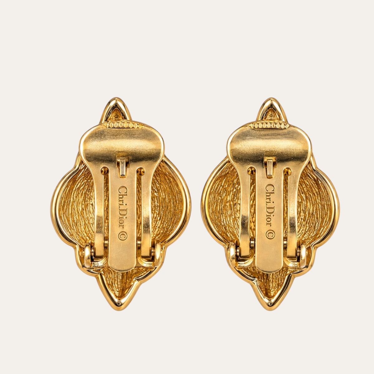 Vintage Christian Dior Black Enamel & Crystal Clip-On Earrings – Signed Gold-Tone Designer Jewelry