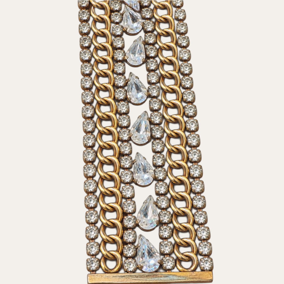 Vintage Hobé Rhinestone & Gold-Tone Chain Statement Bracelet