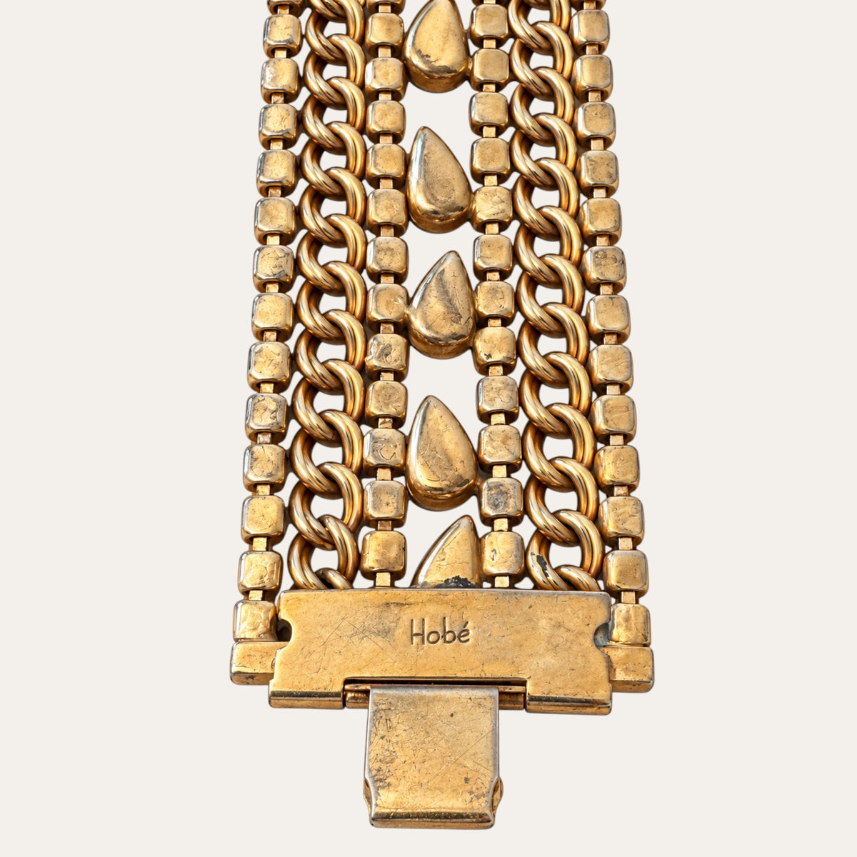 Vintage Hobé Rhinestone & Gold-Tone Chain Statement Bracelet