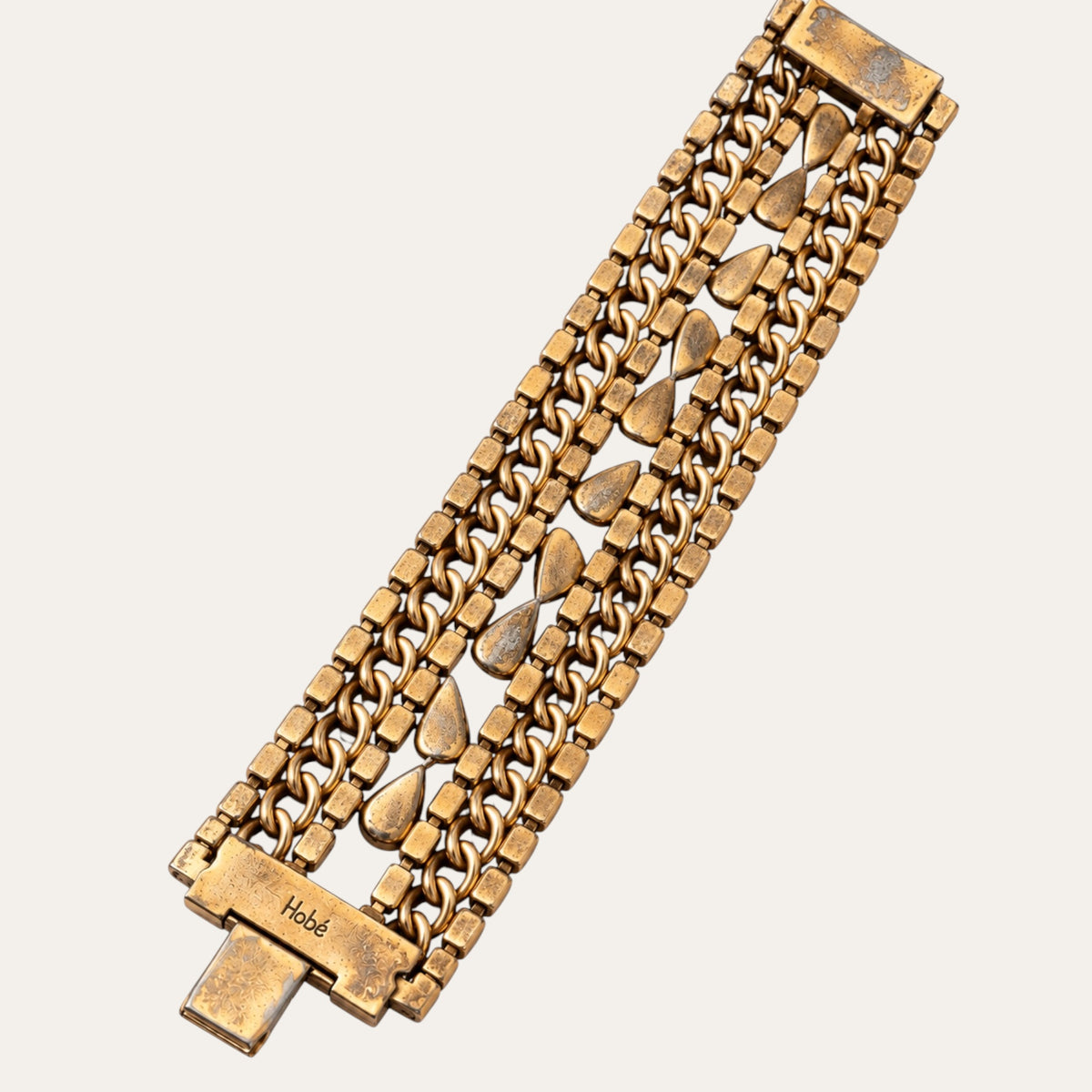 Vintage Hobé Rhinestone & Gold-Tone Chain Statement Bracelet