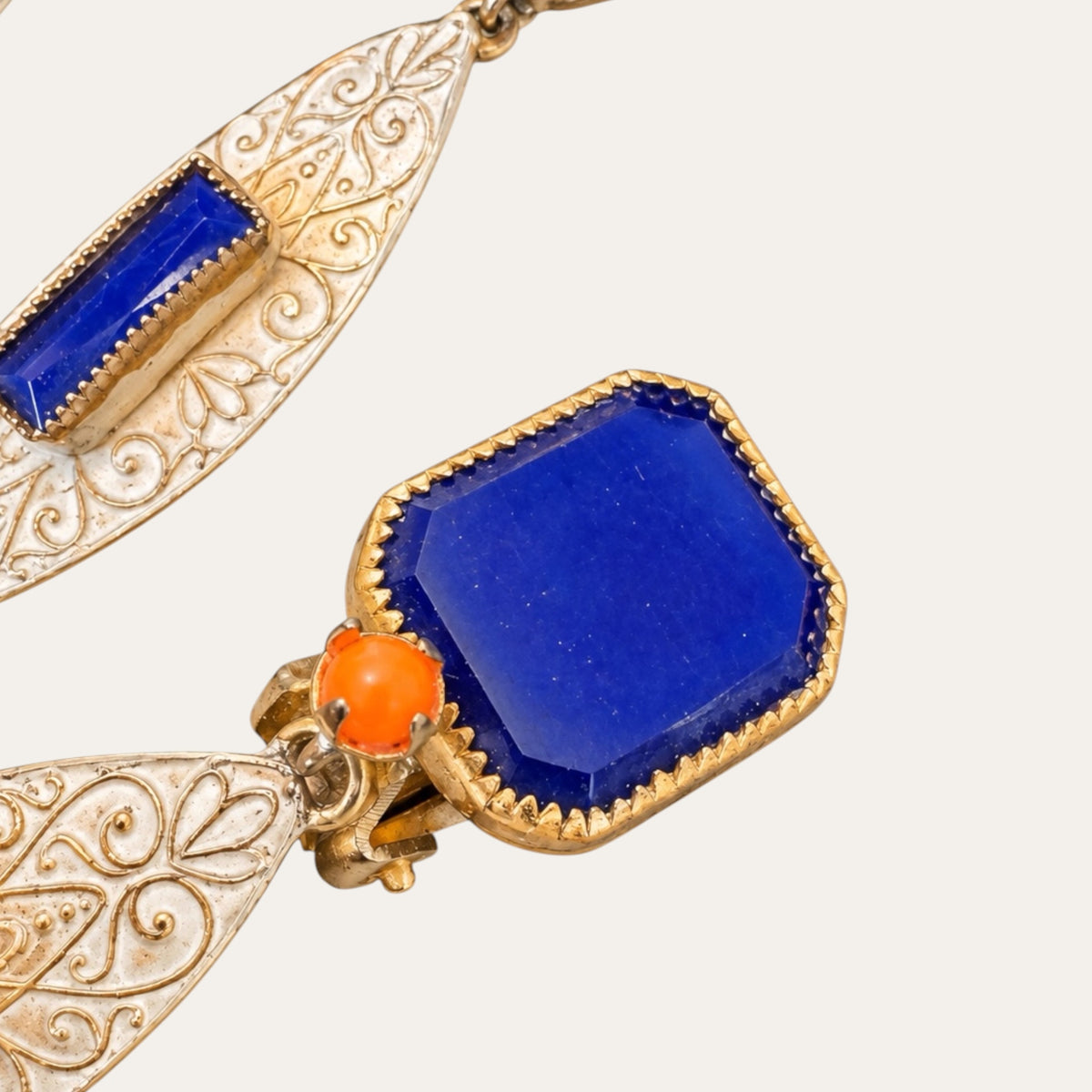 Alice Caviness 1950s Blue Glass & Filigree Brooch and Earrings Demi-Parure