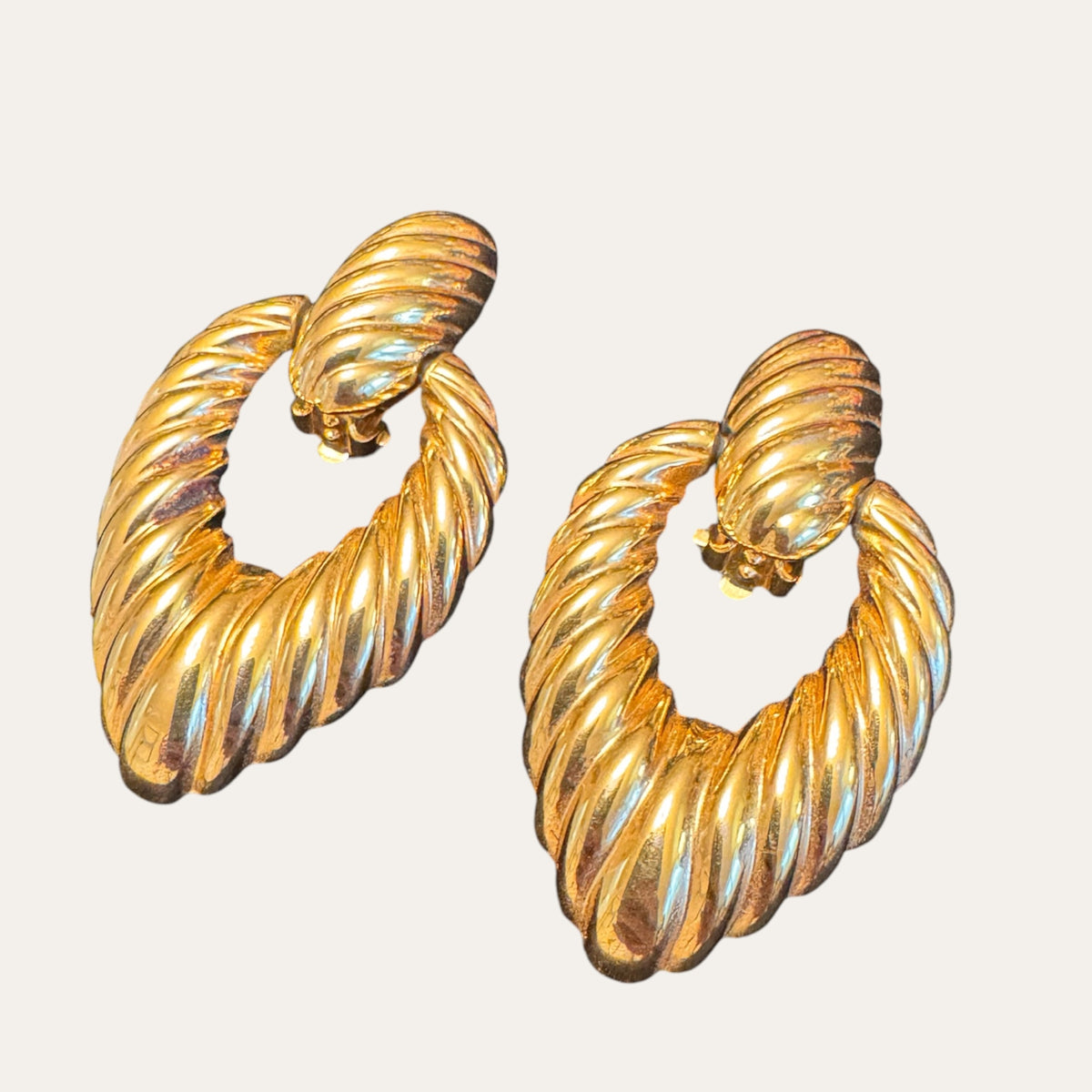Vintage Joan Rivers Sculptural Gold Door Knocker Earrings | Circa 1990s
