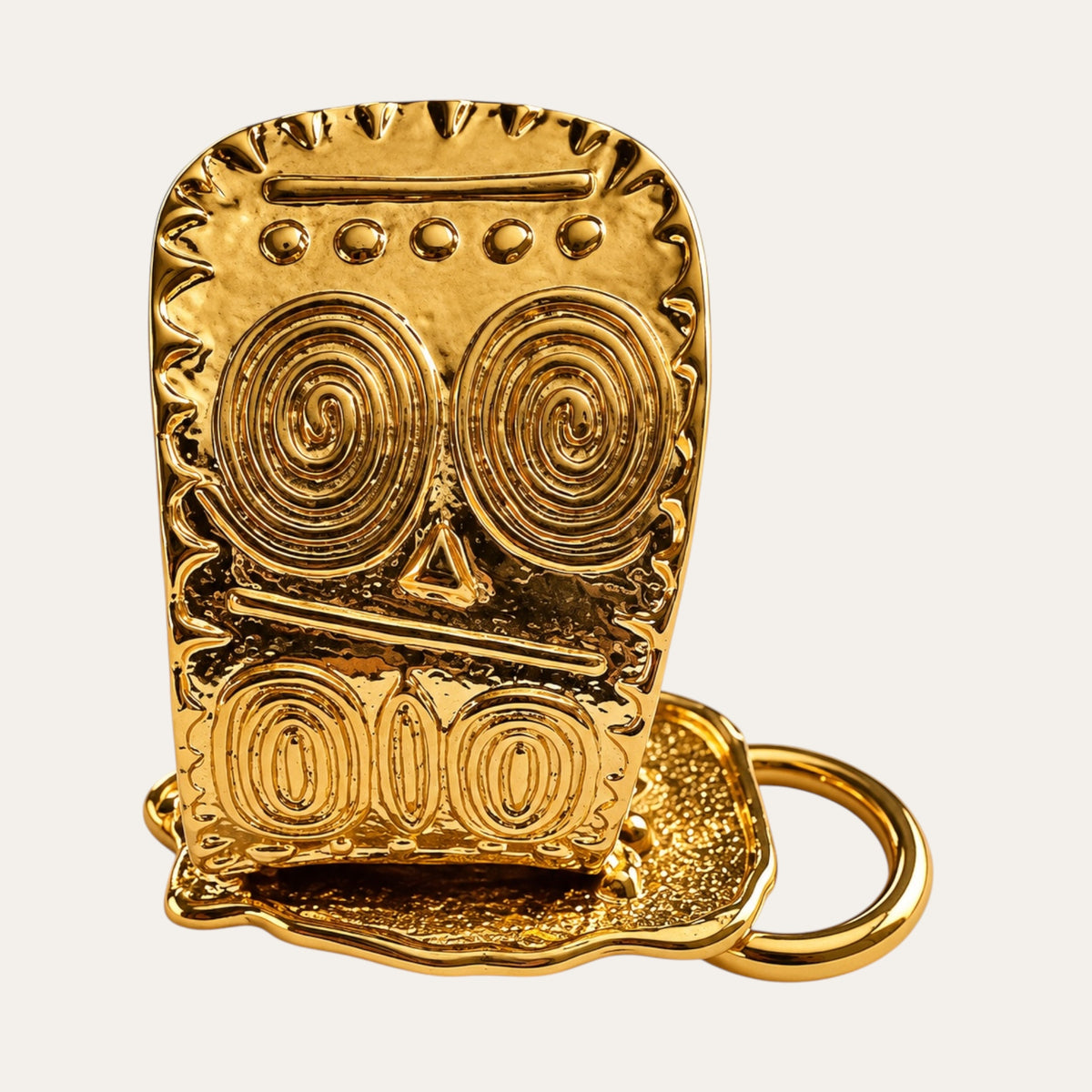 Vintage Gold Tone Lion Head Door Knocker Cuff Bracelet – Bold Sculptural Statement Jewelry