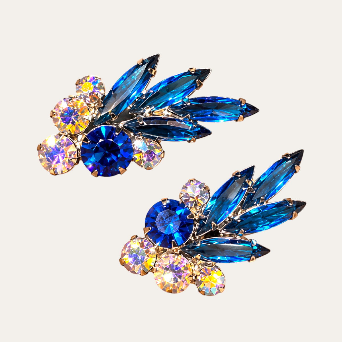 Magnificent Vintage Juliana Royal Blue Rhinestone Ear Climber Earrings | Verified DeLizza & Elster | 1960s Glamour