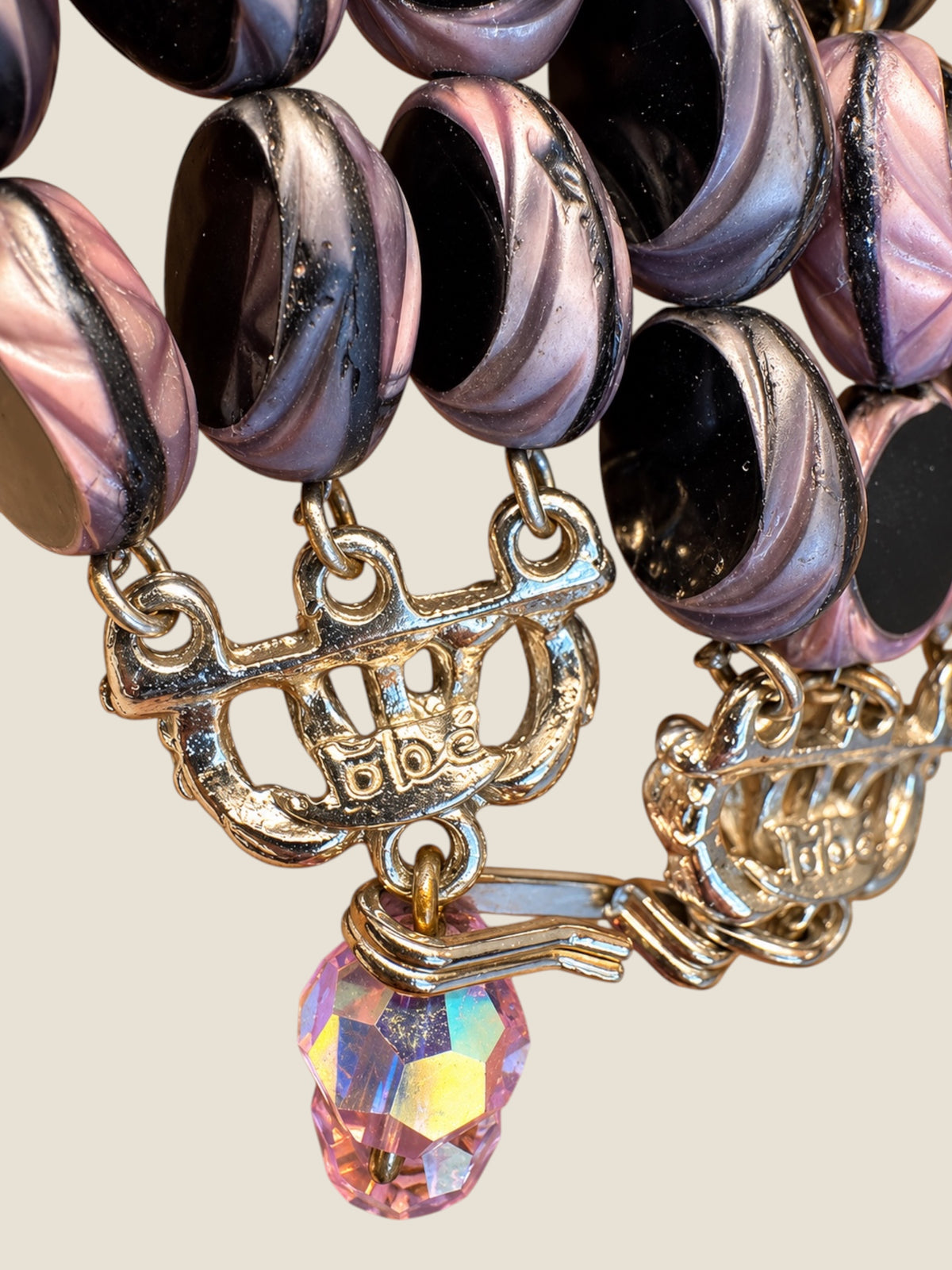 Vintage Hobé Triple-Strand Czech Picasso Glass Necklace with Purple & Black AB Crystals