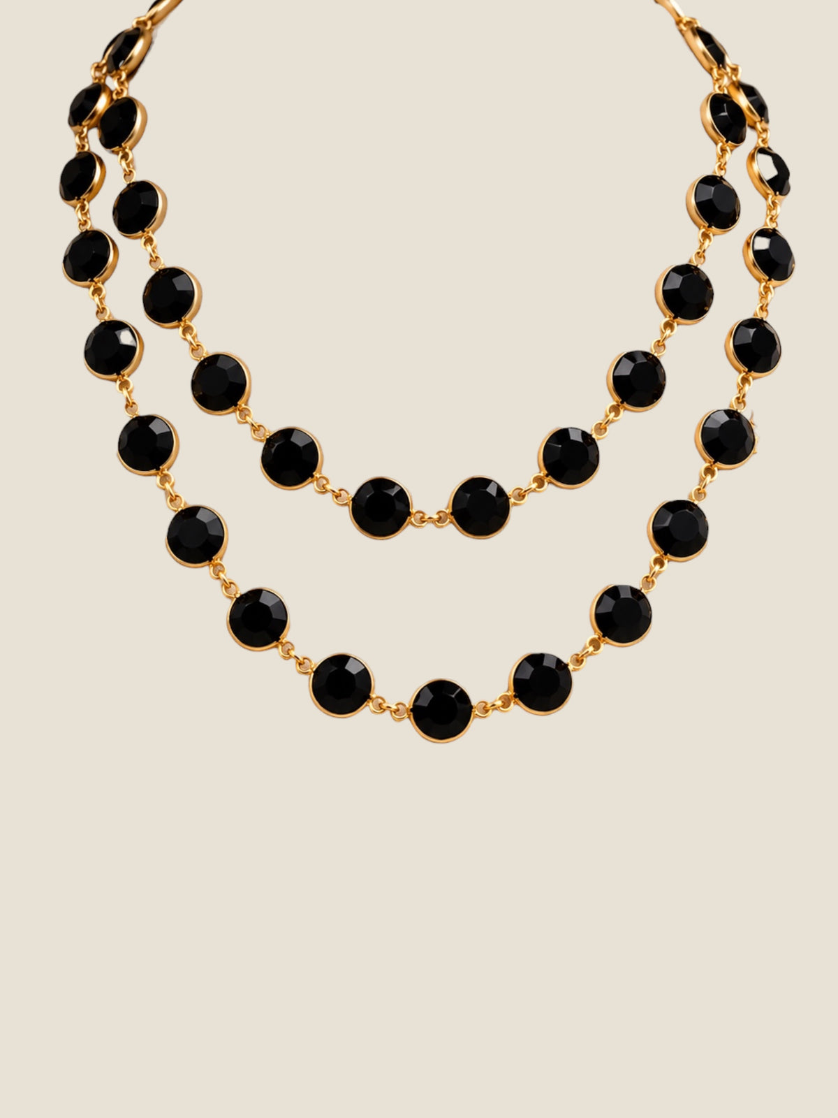 Vintage Signed Swarovski Jet Black Crystal Bezel-Set 36” Gold-Tone Necklace
