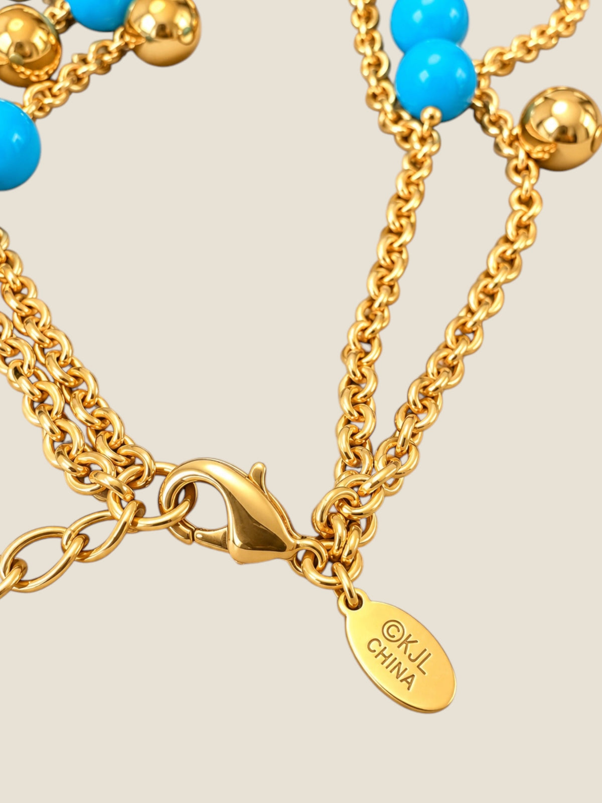 Vintage KJL Kenneth Jay Lane Turquoise & Gold-Tone Double-Strand Orb Necklace