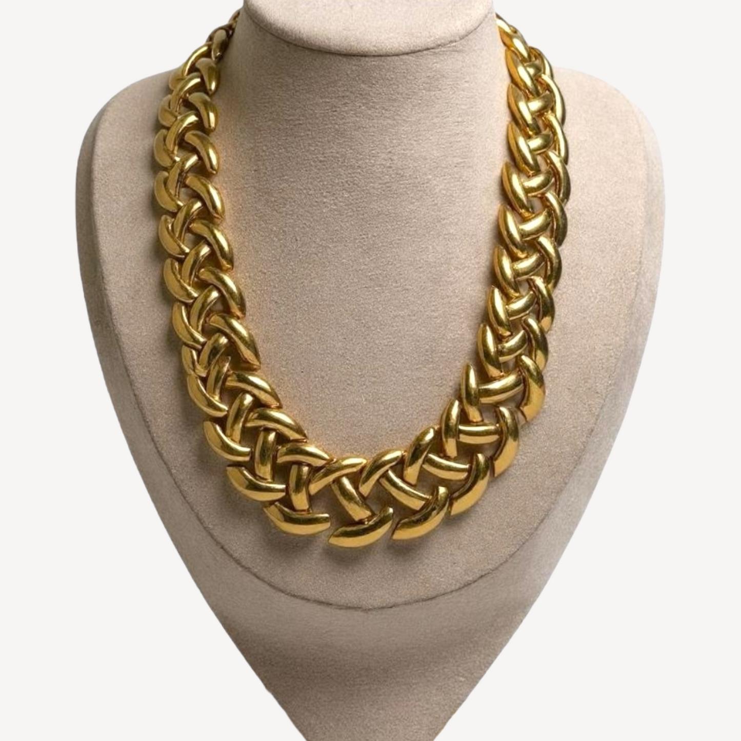 Vintage Napier patent pending articulated link necklace – chunky woven gold tone collar, 1950s–1960s statement jewelry