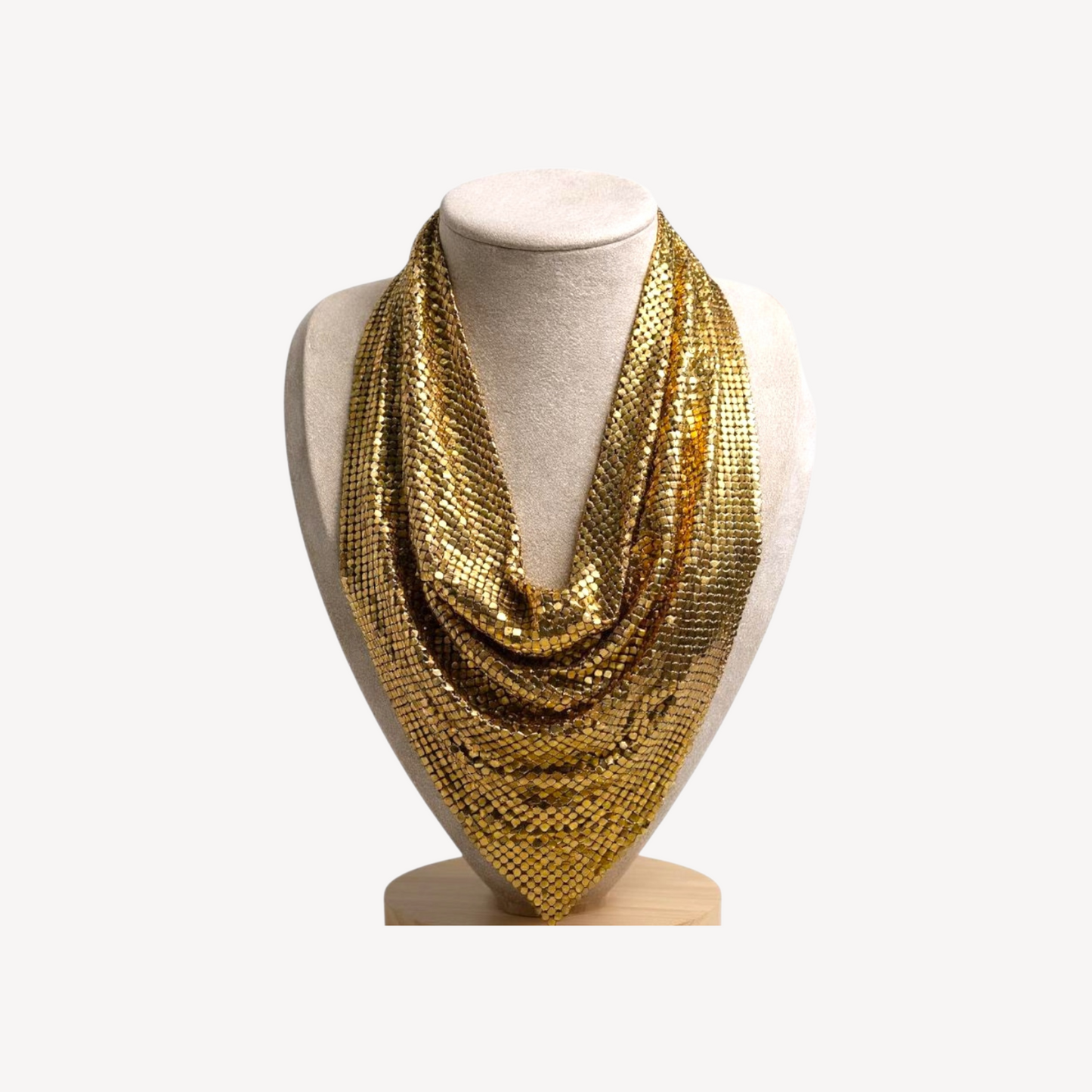 Vintage Whiting & Davis Gold Mesh Bib Necklace – 1970s Couture Statement Collar, Signed