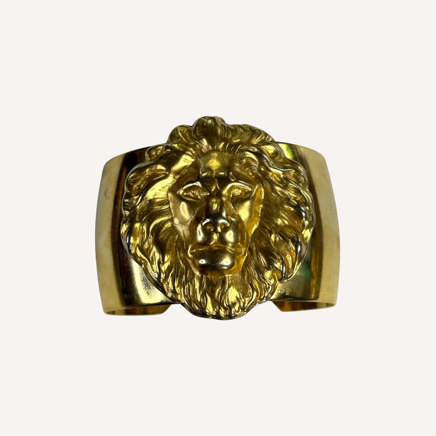 Bold Vintage Gold-Tone Lion Head Cuff Bracelet – Regal Statement Piece