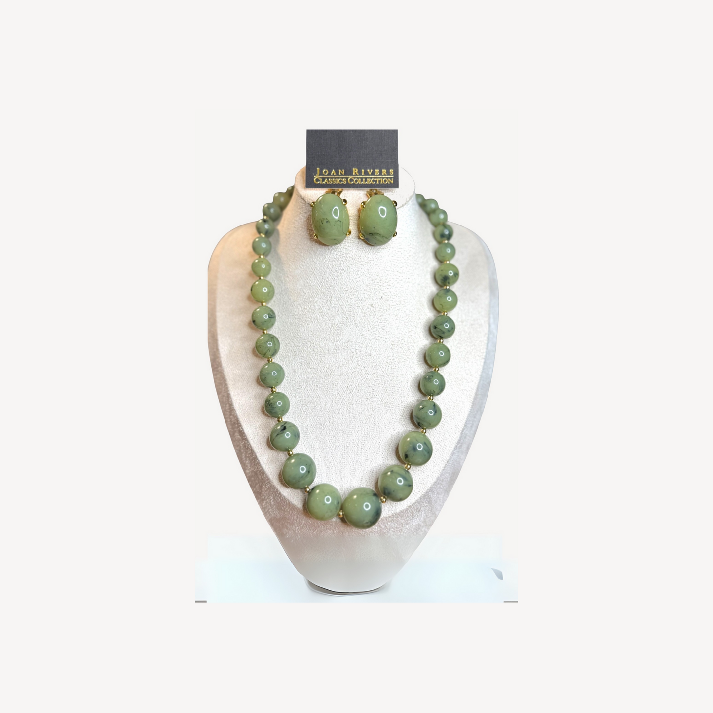 Joan Rivers Vintage Green Lucite Necklace & Clip-On Earrings Set – Signed