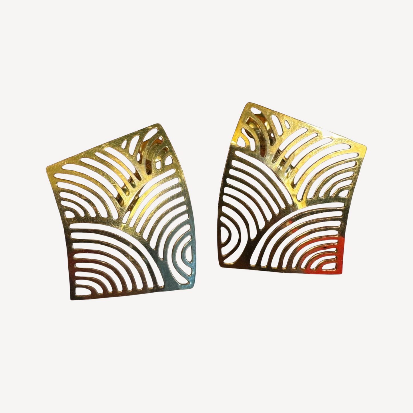 Vintage Givenchy Couture Paris New York Gold Asymmetrical Clip-On Earrings – Signed Sculptural Statement Jewelry
