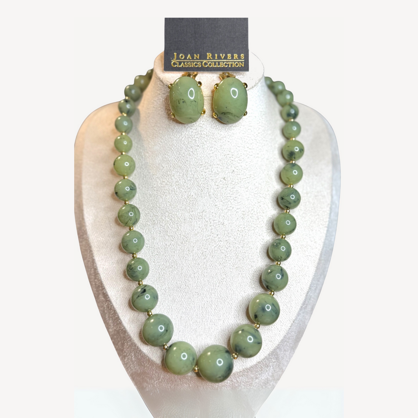 Joan Rivers Vintage Green Lucite Necklace & Clip-On Earrings Set – Signed