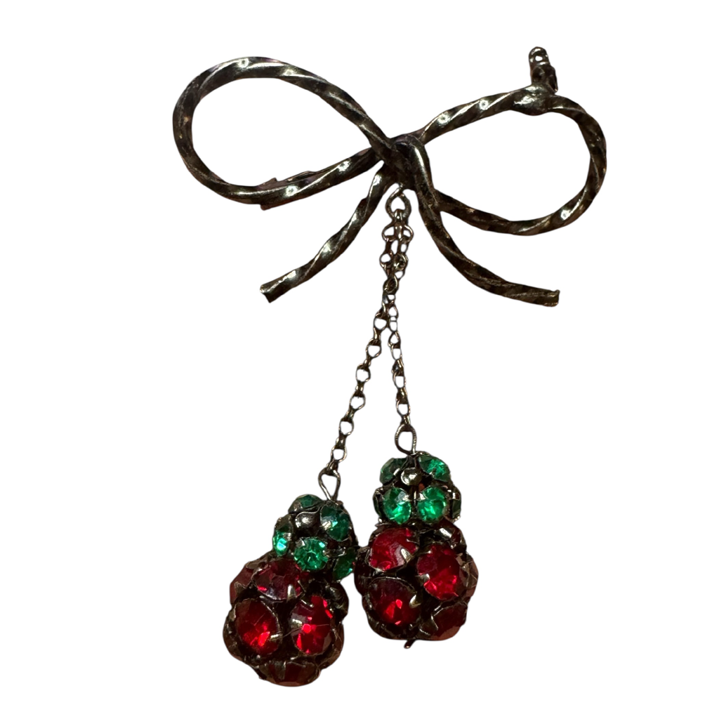 Vintage 1950s Austrian Rhinestone Fruit Cluster Bow Brooch