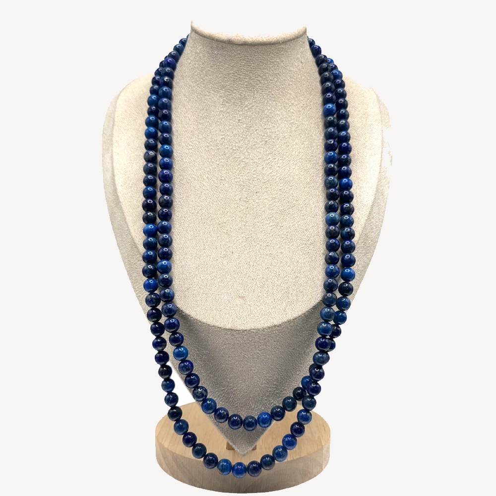Vintage 52-Inch Lapis Lazuli Necklace – 8mm Natural Stone Beads with 925 Sterling Silver Clasp
