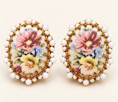 Vintage Miriam Haskell Hand-Painted Floral Porcelain Four-Piece Jewelry Set | Collector’s Ensemble