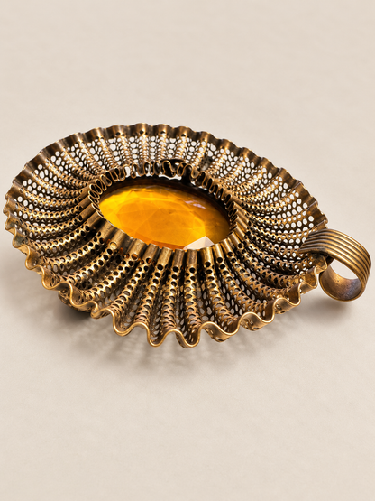 Rare Antique Ben Meltzer New York Statement Medallion Pendant – Amber & Emerald Green Glass