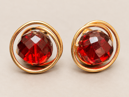 Vintage Cherry Red Bakelite 12K Gold Filled Sculptural Screwback Earrings