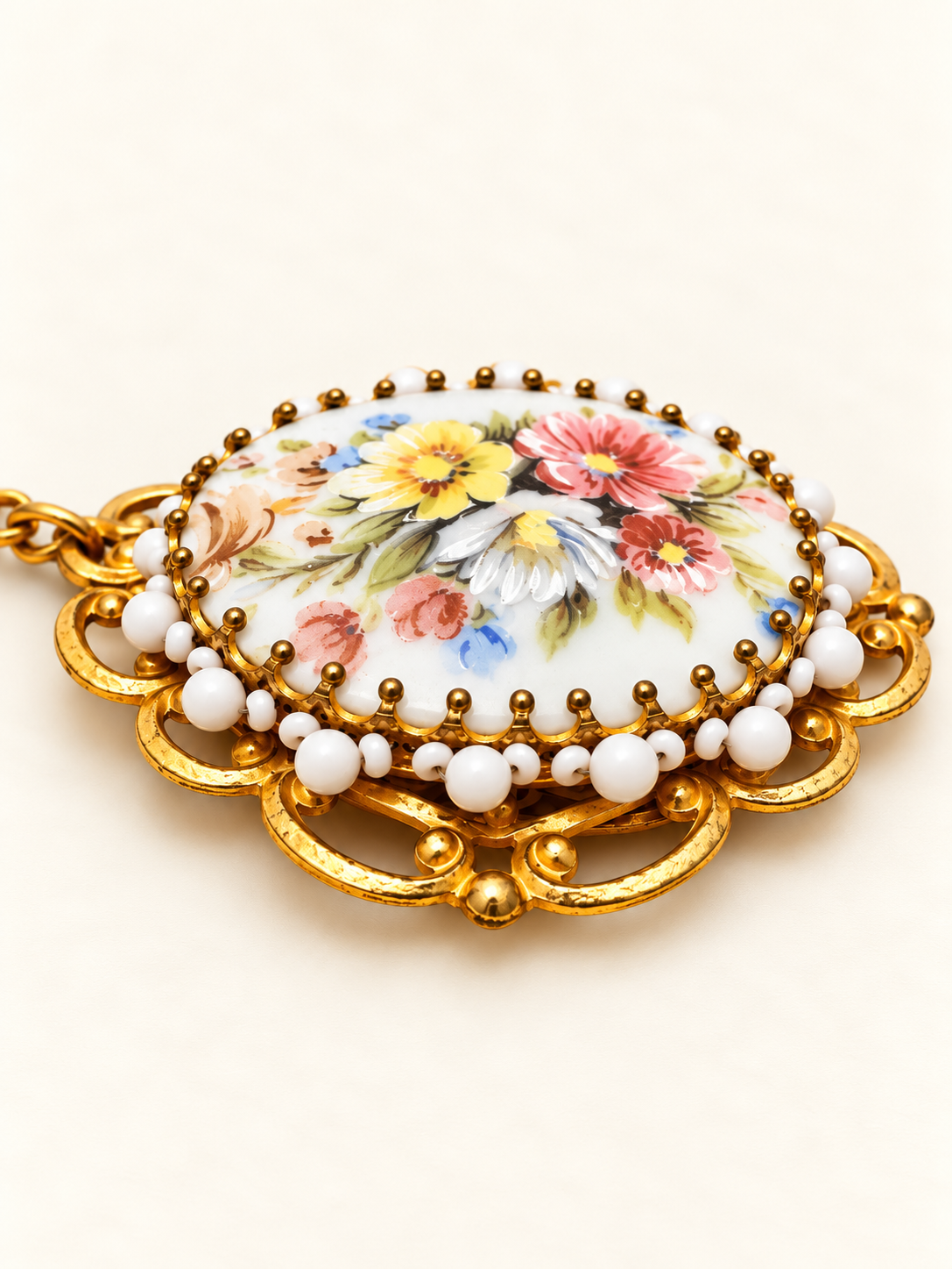 Vintage Miriam Haskell Hand-Painted Floral Porcelain Four-Piece Jewelry Set | Collector’s Ensemble