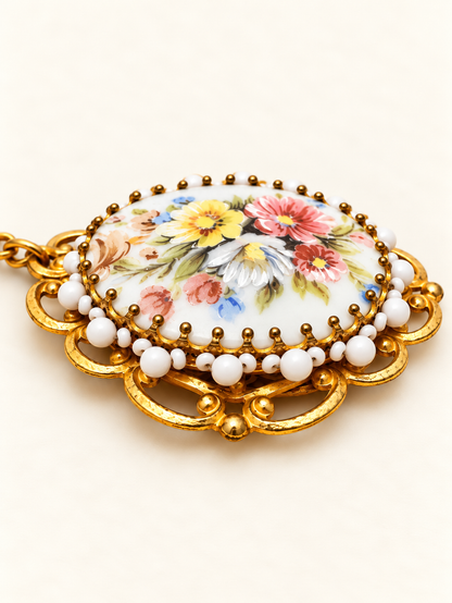 Vintage Miriam Haskell Hand-Painted Floral Porcelain Four-Piece Jewelry Set | Collector’s Ensemble