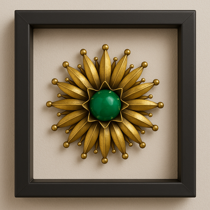 Shown in shadowbox frame for styling inspiration.