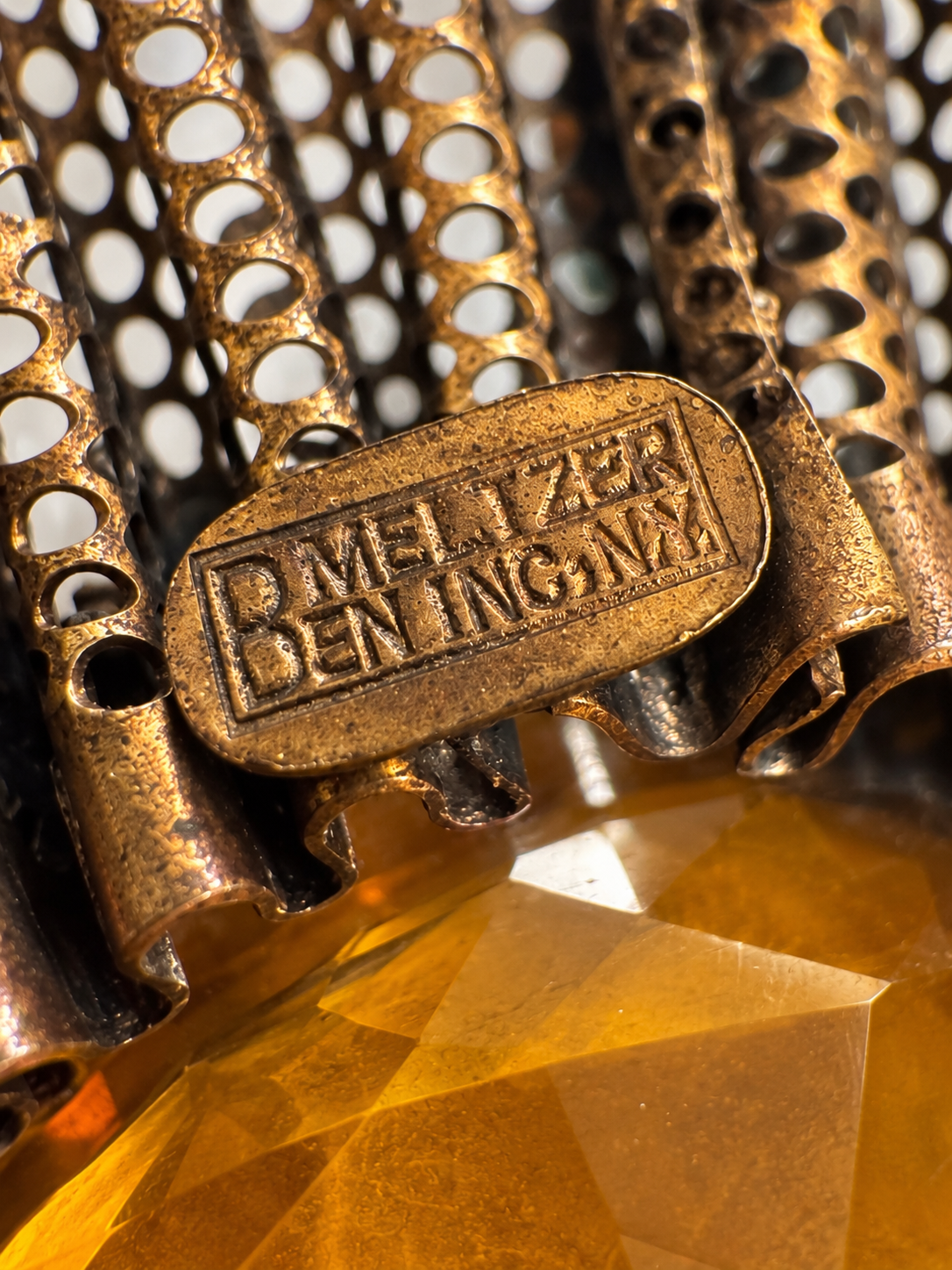 Rare Antique Ben Meltzer New York Statement Medallion Pendant – Amber & Emerald Green Glass
