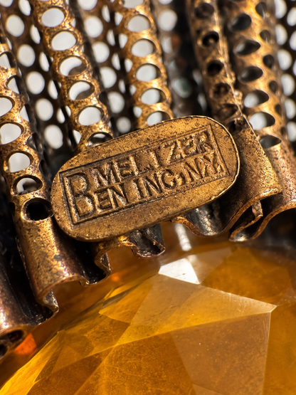 Rare Antique Ben Meltzer New York Statement Medallion Pendant – Amber & Emerald Green Glass