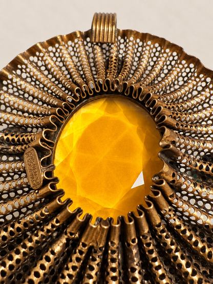 Rare Antique Ben Meltzer New York Statement Medallion Pendant – Amber & Emerald Green Glass