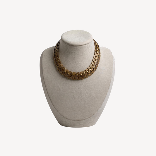Rare 1950s Miriam Haskell Gold Gilt Chunky Link Choker – Signed Vintage Statement Necklace