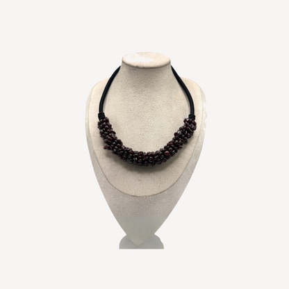 Natural Garnet Cabochon Choker Necklace with Silk Cord & Jadeite Bead Closure – 18” Adjustable